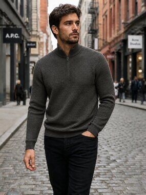 London Peter Werth Farnell Quarter Zip Sweater Top Charcoal Marl British NWT